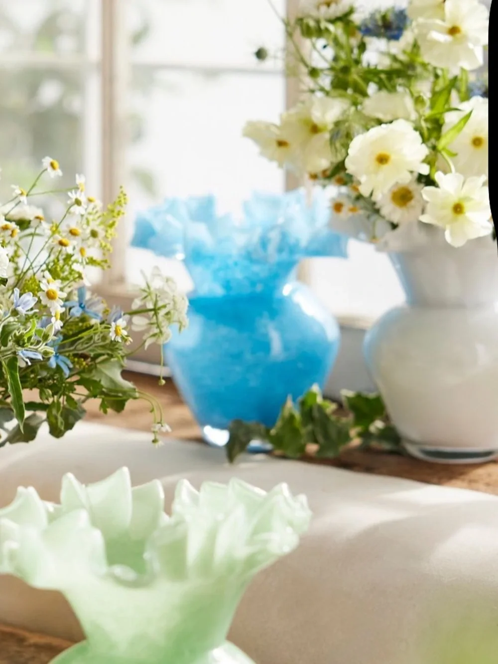 Anthropologie Ruffled Blue Glass Vase - Home Accents